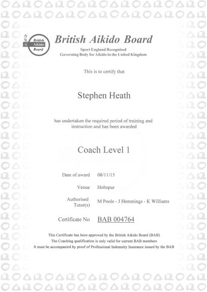 Stephen Heath - Coach Level 1 BAB