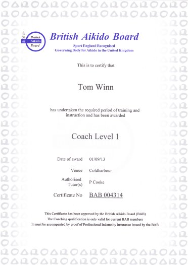 Tom Winn Coach Level 1 BAB